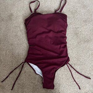 Burgundy one piece medium sized swimsuit